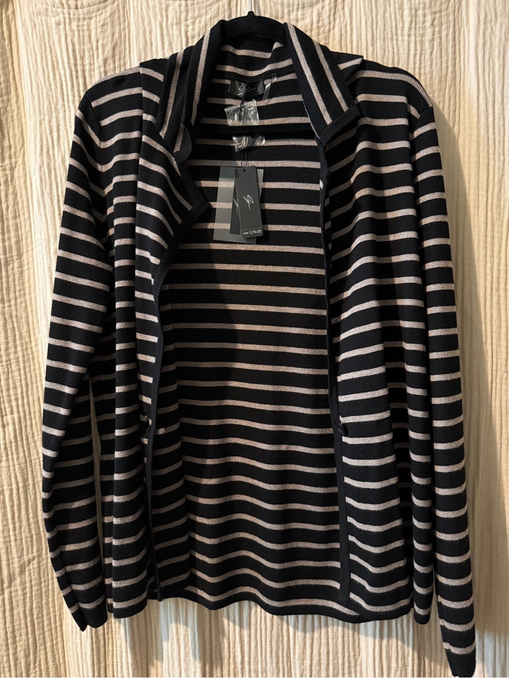 Striped Open-Front Knit Sweater